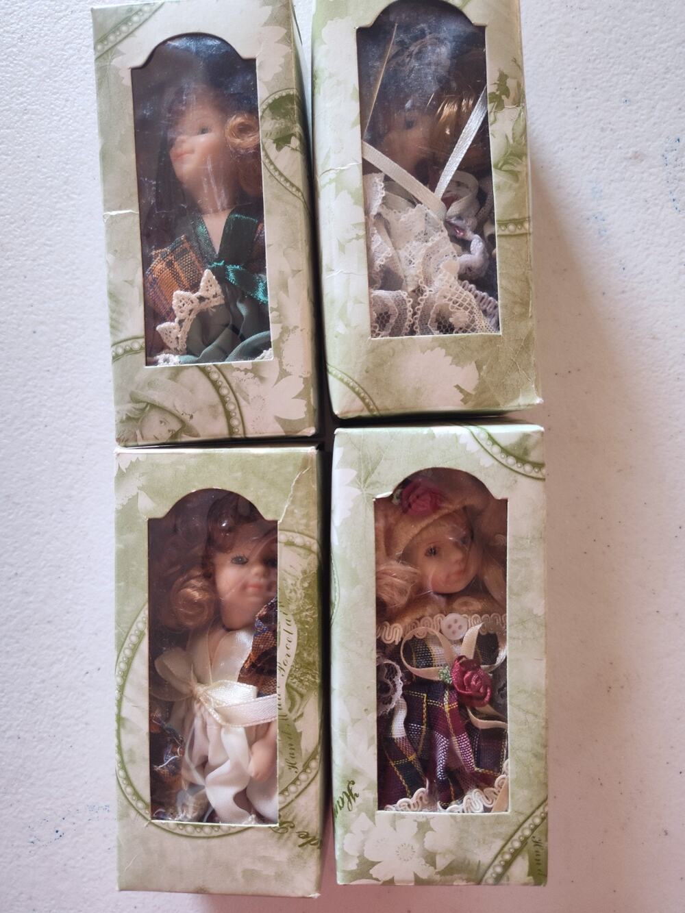 Used Vintage Green Trading Fancy Friends 4-in Porcelain Doll Set Of Four In Box